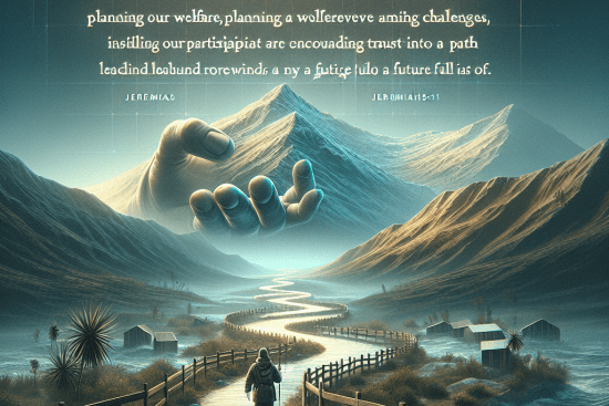 Título del artículo: Explorando Jeremías 29:11: Esperanza y Plan Divino en Tiempos de Prueba. Meta Descripción del artículo: Descubre el profundo significado de Jeremías 29:11, un mensaje de esperanza y propósito divino. Aprende cómo este versículo puede inspirar resiliencia y fe en tiempos difíciles.. Etiquetas del artículo: #Jeremías29 #EsperanzaDivina #PlanDeDios. Excerp del artículo: Jeremías 29:11 no es solo un versículo, es una promesa de esperanza y un futuro próspero. Este análisis revela cómo Dios planea nuestro bienestar incluso en los desafíos, instándonos a confiar y participar activamente en Su camino hacia un destino lleno de posibilidades..